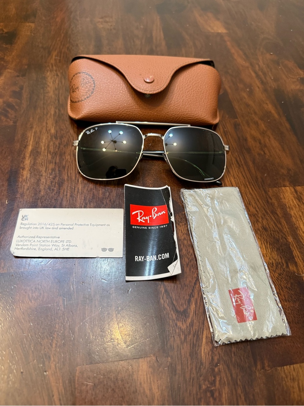 Ray-Ban RB3699 Chromance Polarized Sunglasses Silver Green Flawless w/ Full Set
